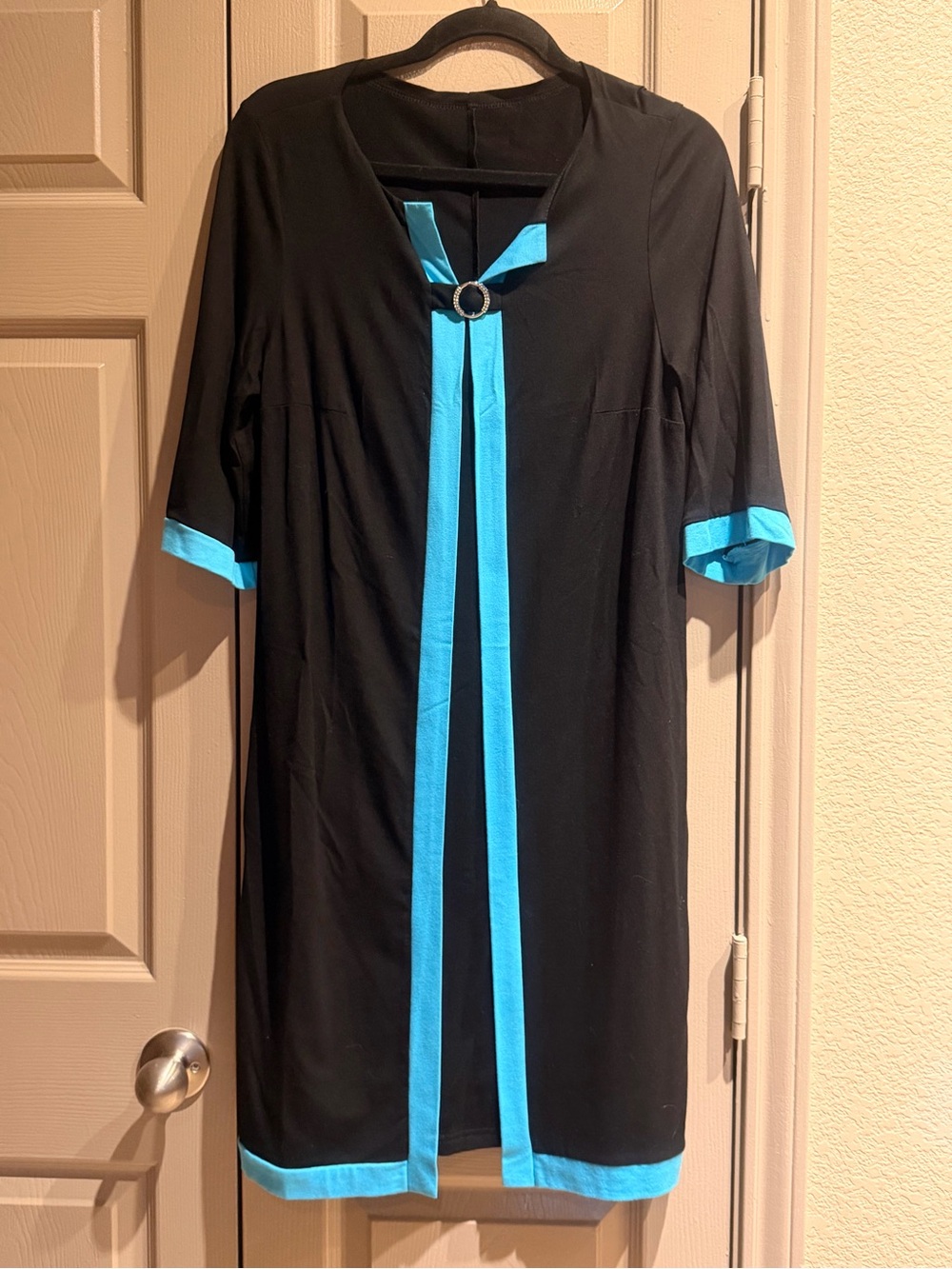 Black Dress with Turquoise Trim and Front Tie
